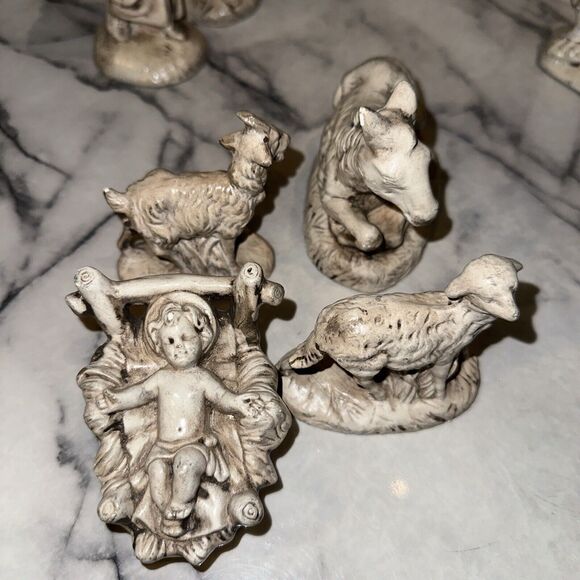 Vintage Atlantic Mold Ceramic 11pc Manger Nativity Set Handmade Handpainted Xmas - Picture 11 of 16